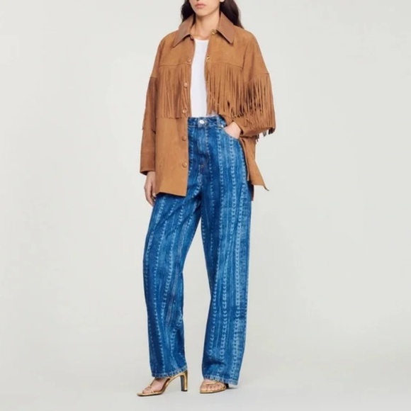 Sandro Atila Fringe Suede and Leather Jacket in Camel - Picture 6 of 6